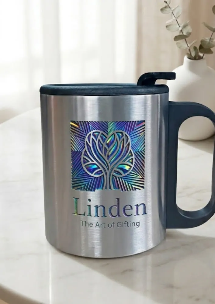 Caneca térmica de inox de 180 ml, com cabo e tampa plástica