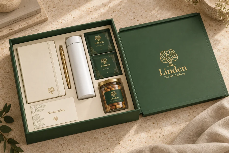 Novos ciclos · kit completo Linden em MDF verde Linden · tampa de correr